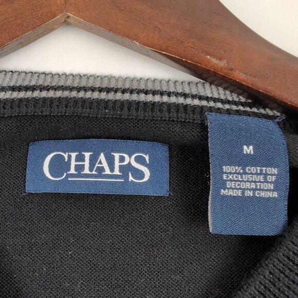 Chaps Men's Black V-Neck Sweater Vest Sleeveless Monogram Logo, Size Medium - Picture 3 of 6
